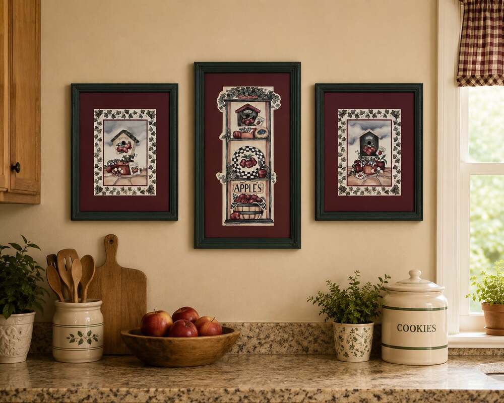 Laurie Korsgaden Apple and Birdhouse Framed Art Set, 3-Piece Home Interior